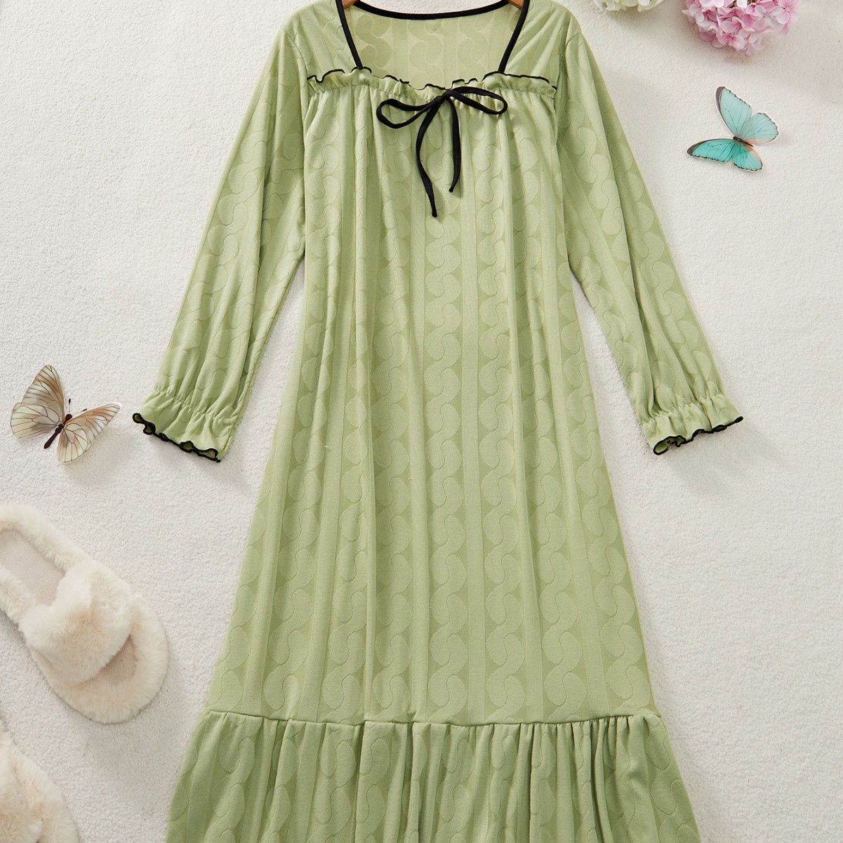 X198-Pajamas 2025 new style fresh and simple home clothes long-sleeved skirt