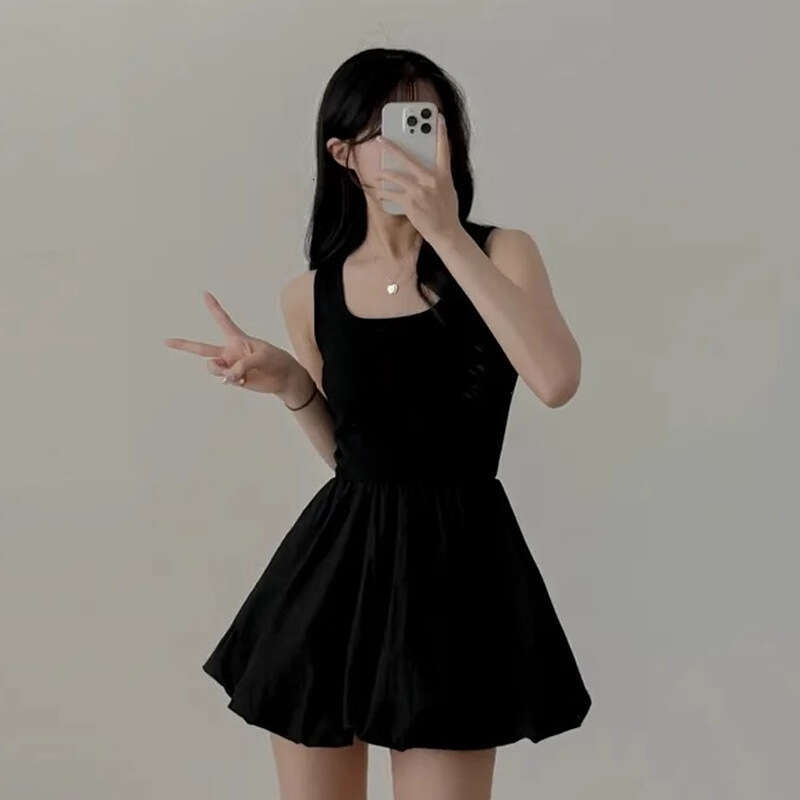 French Style White Strap For Women, Summer Chic Slimming Floral Short Dress, Sweet Waist-Cinching Puffy Dress B5