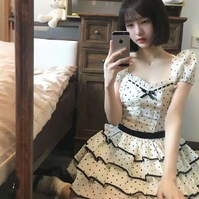 French Style Gentle Sweet Girly Polka Dot For Women Summer High-End Patchwork Waist Slimming Cake Dress B5