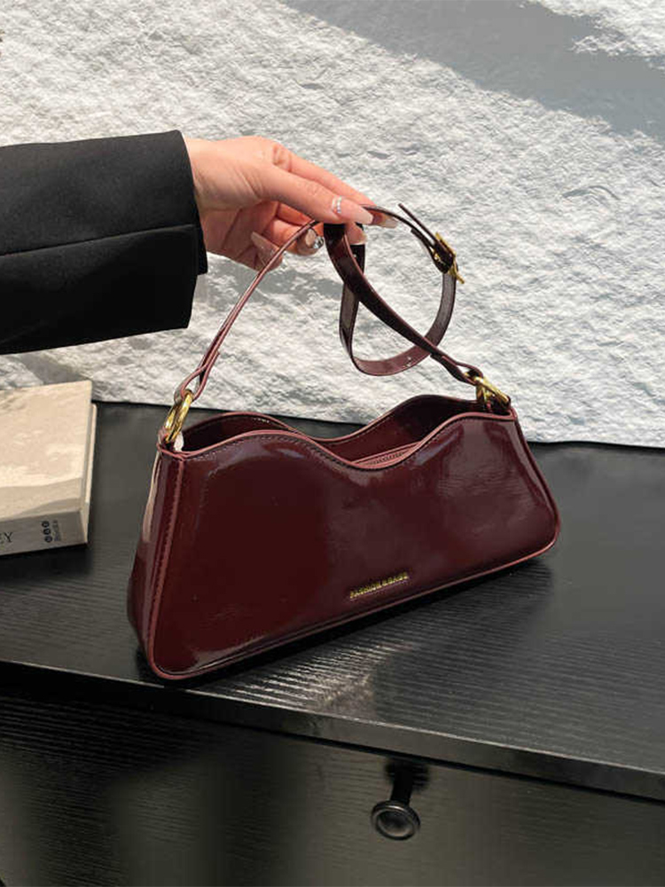 2025 New Patent Leather Shoulder Bags for Women High-end Wine Red Lady Underarm Bag Female Daily Out Phone Purse