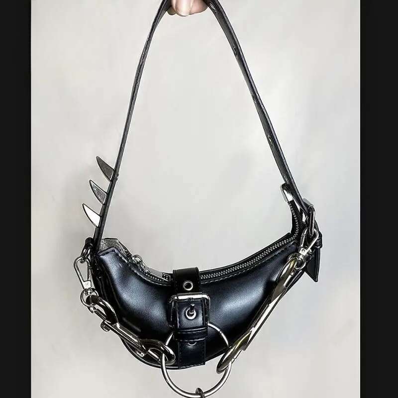 Gothic Lolita JK Haruku Womens Girls Punk One Shoulder Handbag Y2k Rock Japanese Rivet Crossbody Moon Underarm Bag Tote