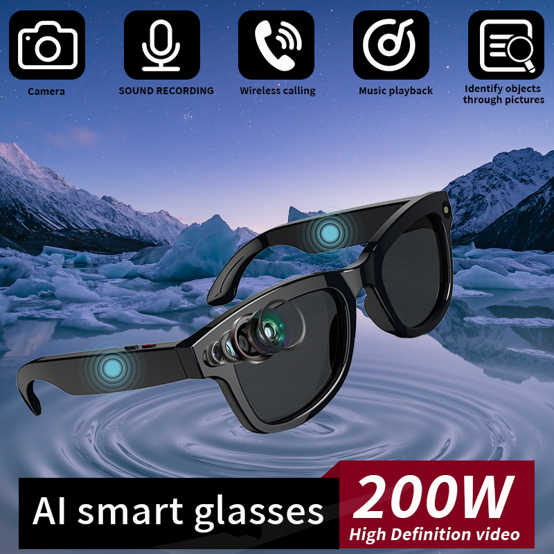 LIGE AI Smart Camera Glasses blue light glasses, remote shooting, magnetic charging, color-changing polarized sunglasses lenses, voice assistant Busin