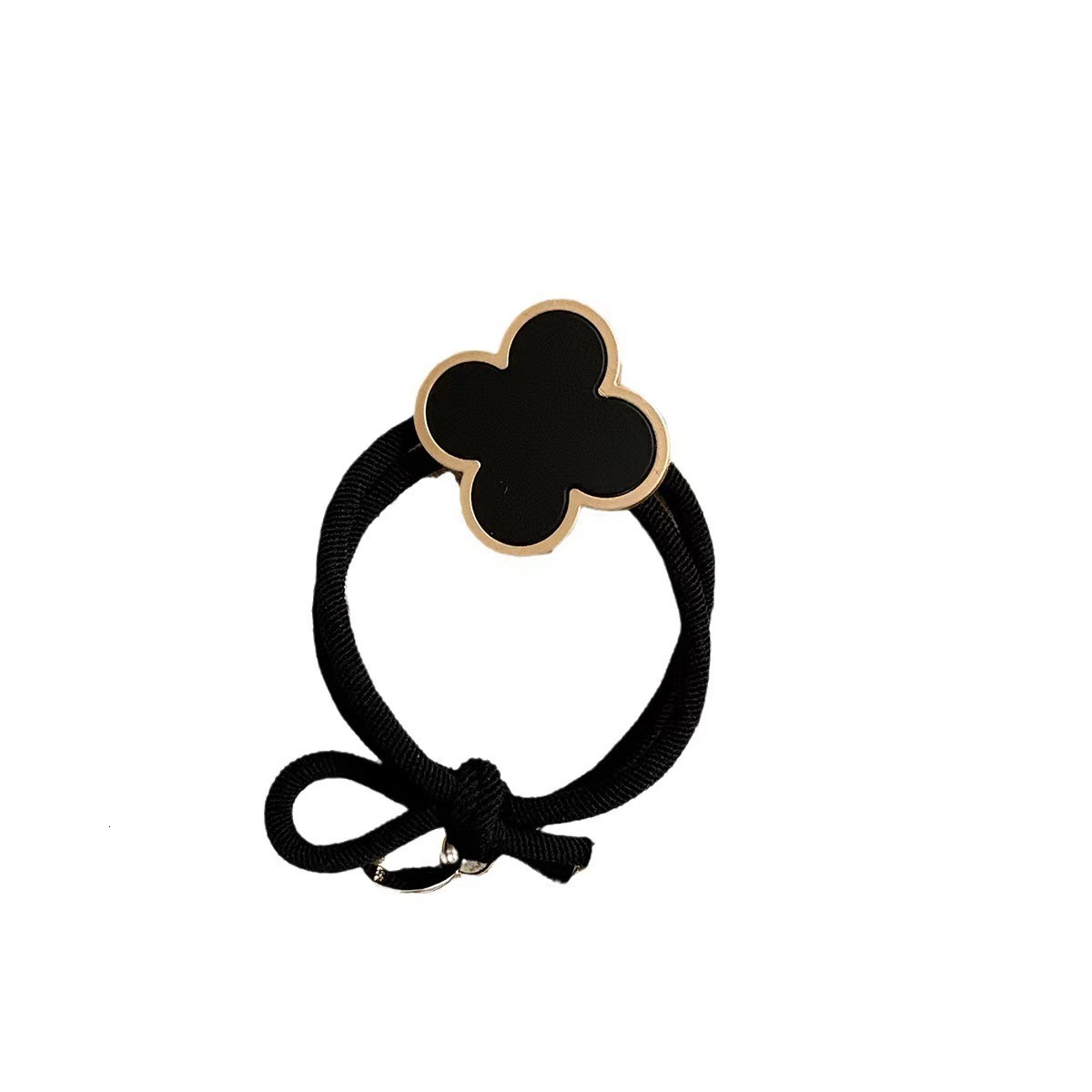 Korean Four-Leaf Clover High-End Hair Tie for Women Summer Non-Tightening Simple Elegant Ponytail Hair Band Black Leather Cover 250711