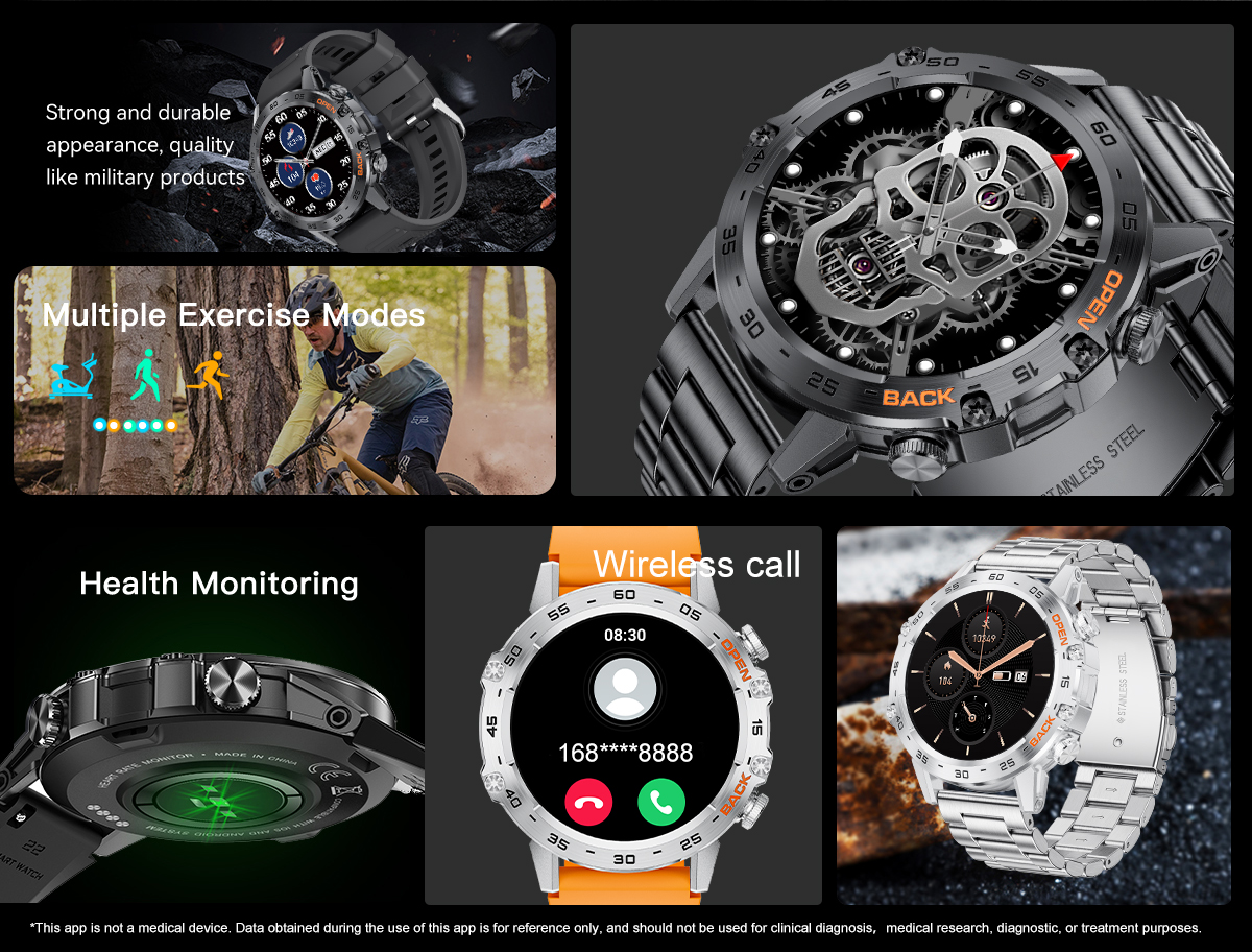 LIGE Smart watch Wireless call, music control, multi-functional waterproof watch, multiple sports modes, blood pressure and blood oxygen monitoring