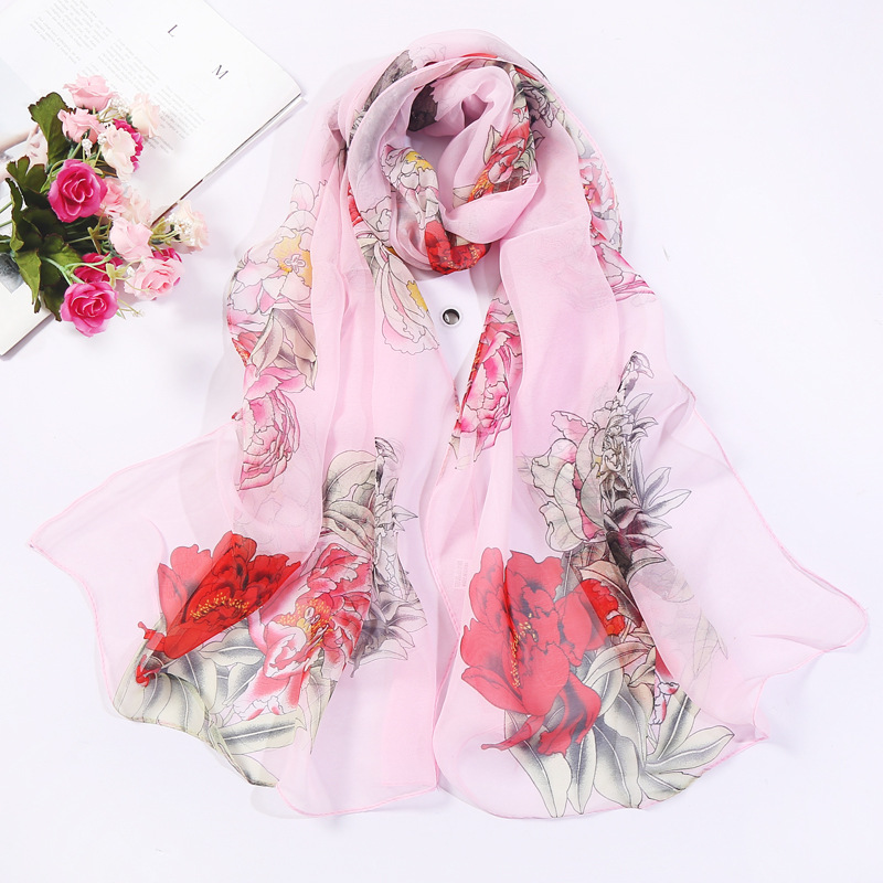 K1312 Korean summer rectangular silk scarf sunscreen scarf lily rose ladies Qiaoqi long silk scarf small gauze scarf batch