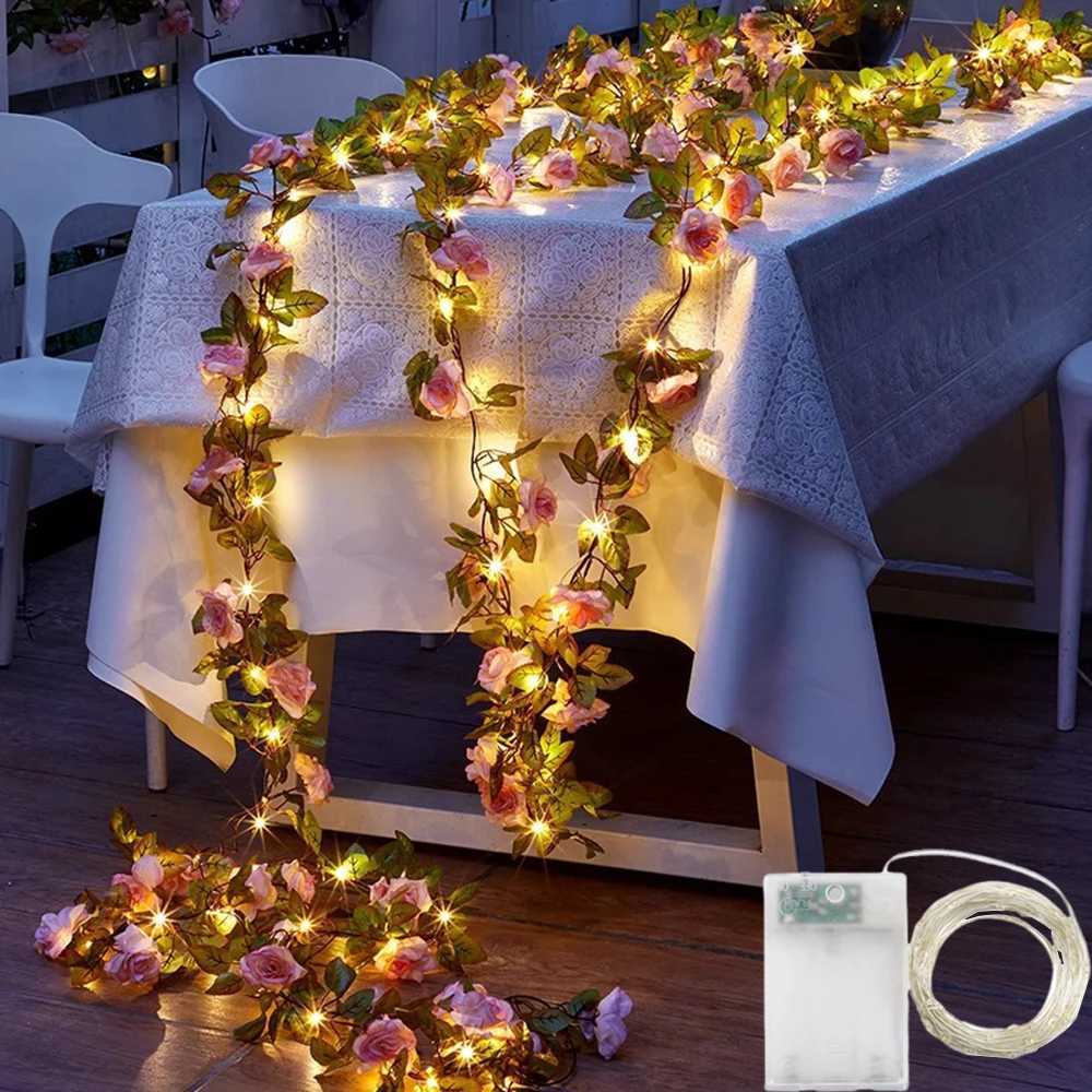 1set Rose Flower LED String Light Artificial Rose Flower Vine String Lights Hanging Garland Fairy Lights Flower String Light XJ250710
