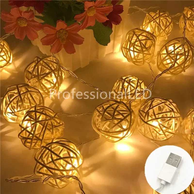 2M Rattan Ball USB 5V 20LED String Light Warm White Fairy Light Holiday Light for Party Christmas Wedding Home Decoration XJ250710