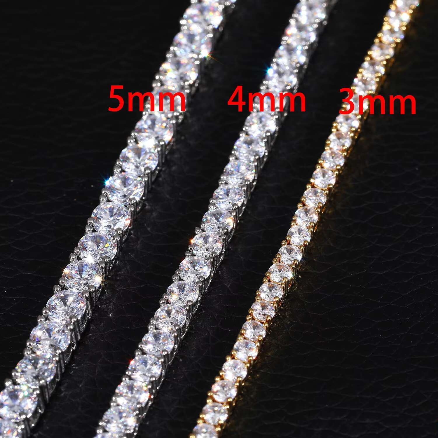 Fashionable Men Women Jewelry Wholesale White Gold 3mm-5mm Brass Micro Paved 5A CZ Diamond Classic Tennis Chain
