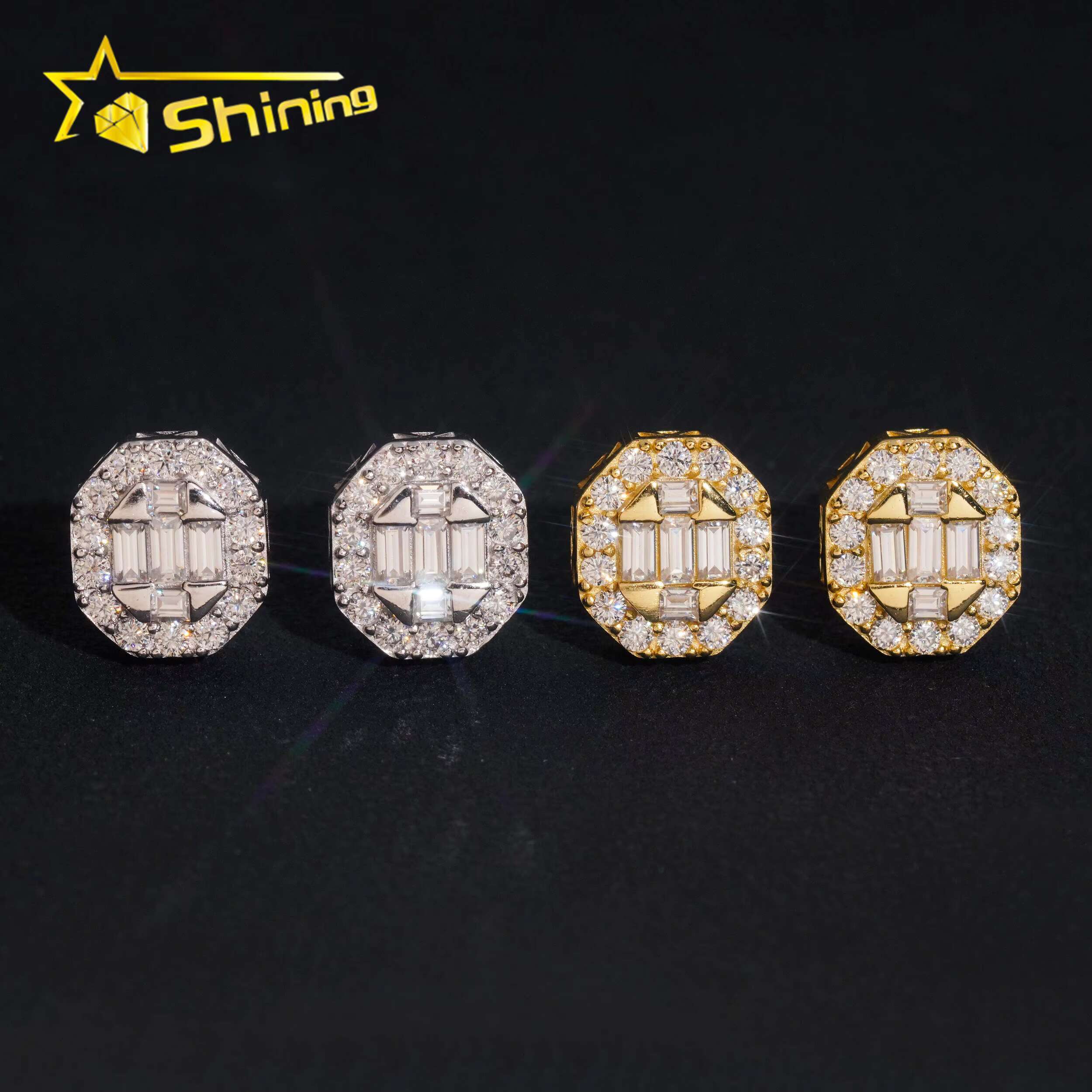 Fast Shipping Hip Hop Jewelry 925 Sterling Silver Diamond Hip Hop Baguette Moissanite Earring VVS Moissanite Stud Earrings