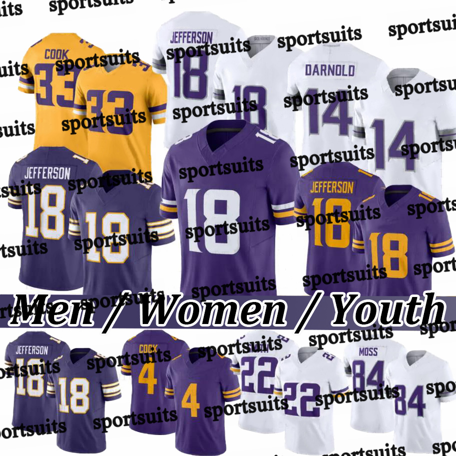 18 Justin ed Jefferson 9 J.J. McCathy 33 Aaron 87 T.J. 3 C.J. Ham Darrisaw Smith Sam Darnold Embroidery Football Jerseys men women youth