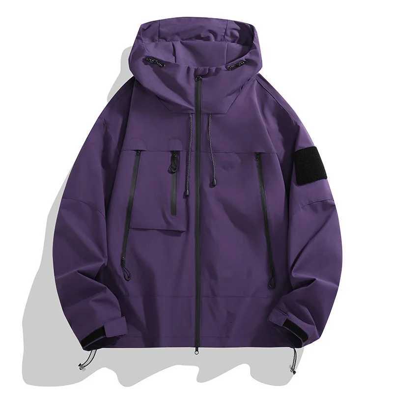 Autumn Outdoor Sportswear Unisex Solid Color Windproof Waterproof Jacket Mens Casual Loose Zipper Trendy Jacket W250711