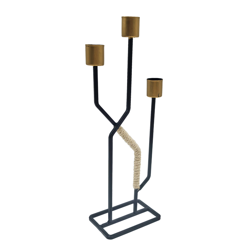 Contemporary Handcrafted Wrought Iron & Hemp Rope Slim Candle Holders