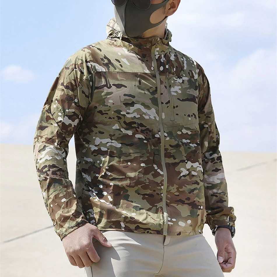 Outdoor Tactical Sunscreen Clothing Hiking Mountaineering Sports Skin Jacket Sunscreen Breathable Waterproof Hooded Fishing Coat W250711