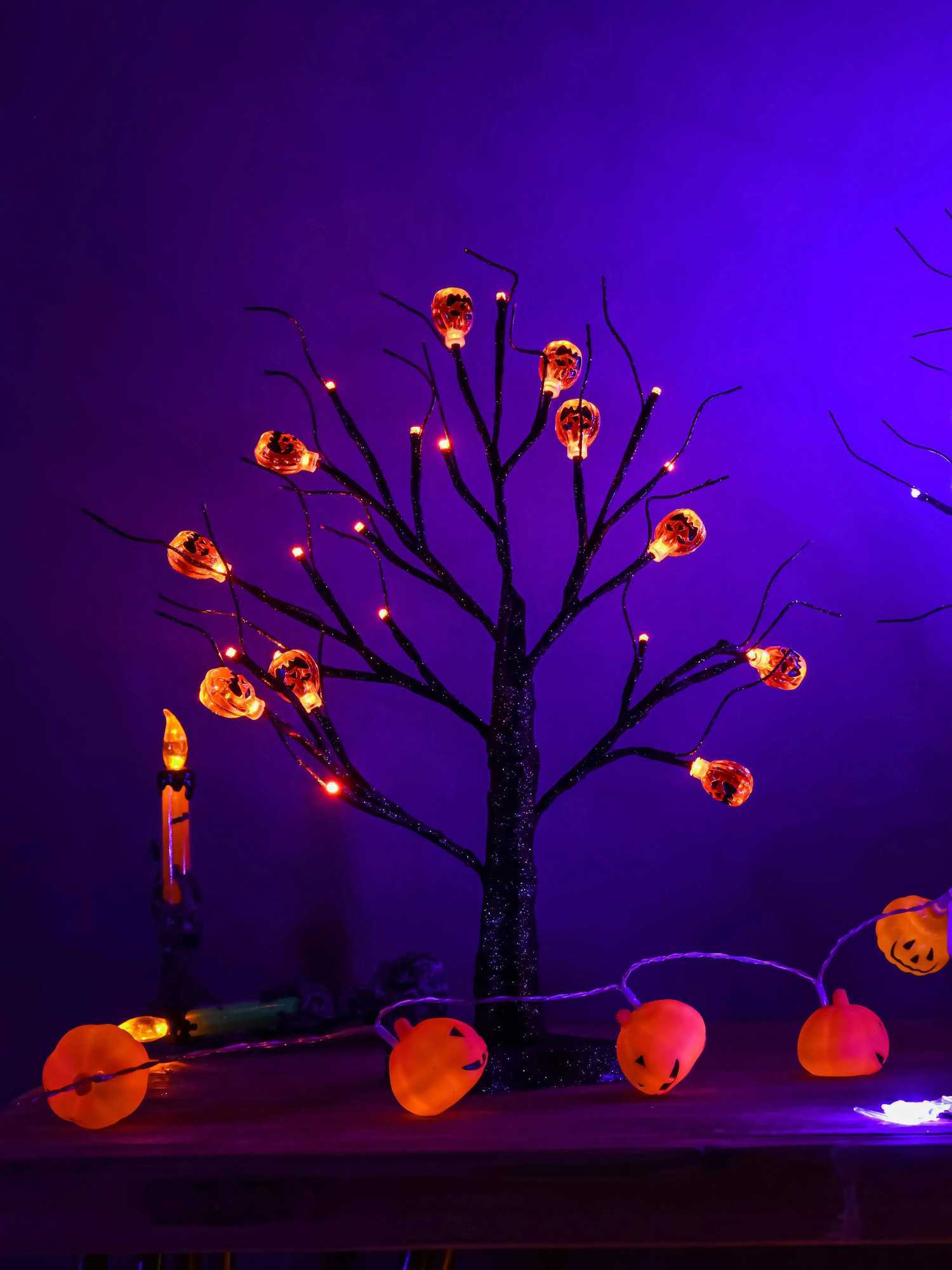 45CM Halloween LED Decoration Tree Cover with DIY Black Branches Pumpkin Light Tabletop Home Indoor Decor XJ250710