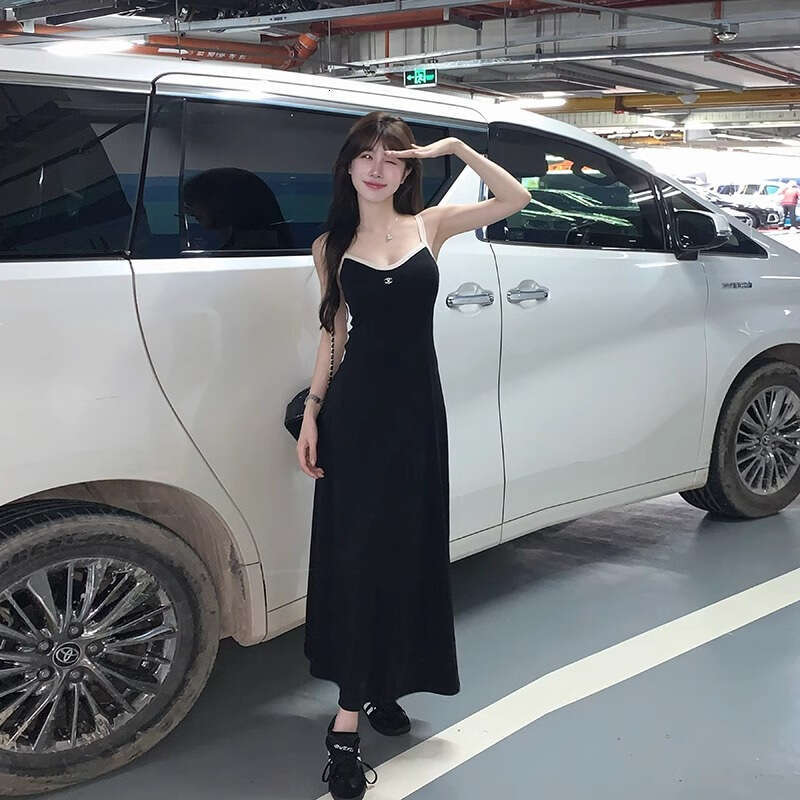 Summer New Pure Desire Style Hot Girl Black Striped Strap Slim Fit Elegant Long Dress For Women B5
