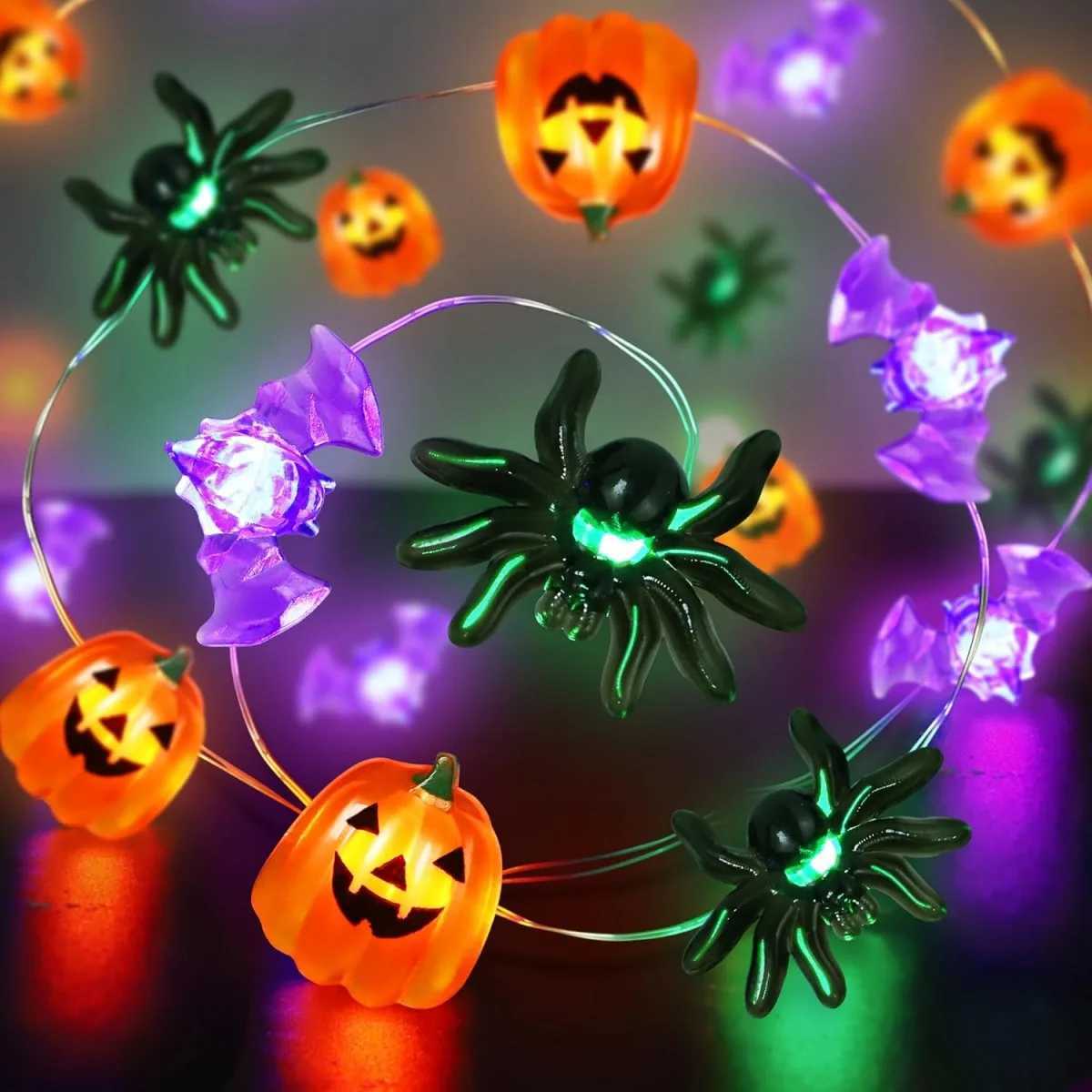 1pc LED Halloween Pumpkin Spider Bat String Light Battery Operated Waterproof Indoor And Outdoor Spooky Atmosphere Hanging Decoration XJ250710