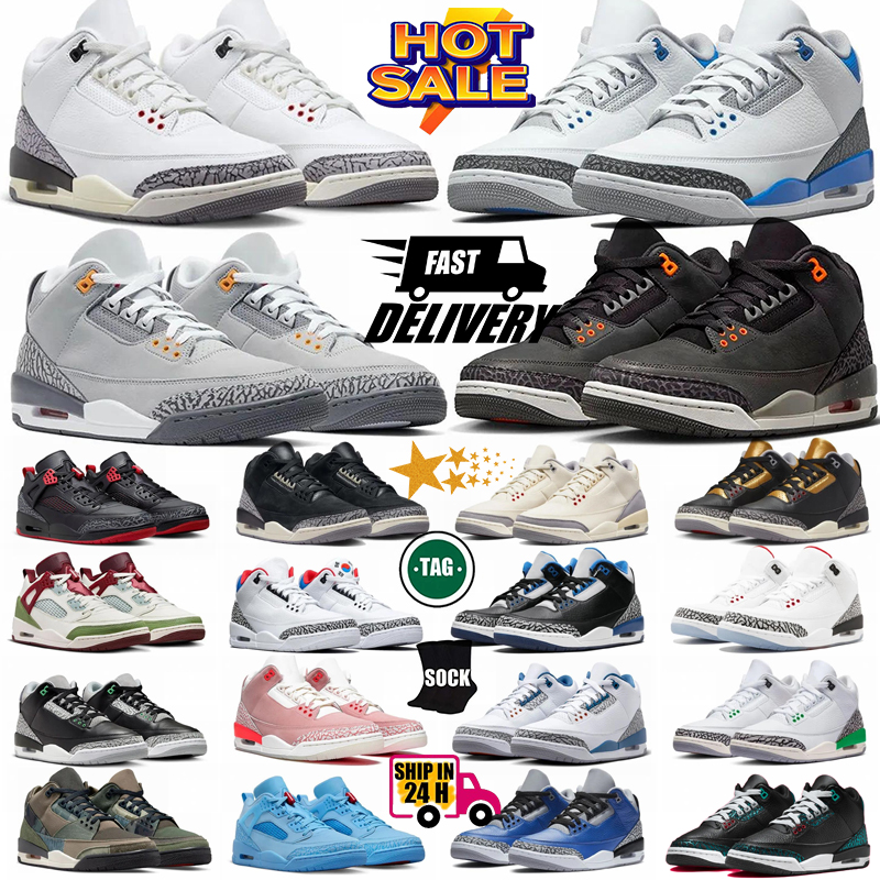 Designer Basketball Shoes 3 Blue men womens 3s black cement grey white green red lvory fear pack shoes midnight navy women brown sneakers trainers size 36-46