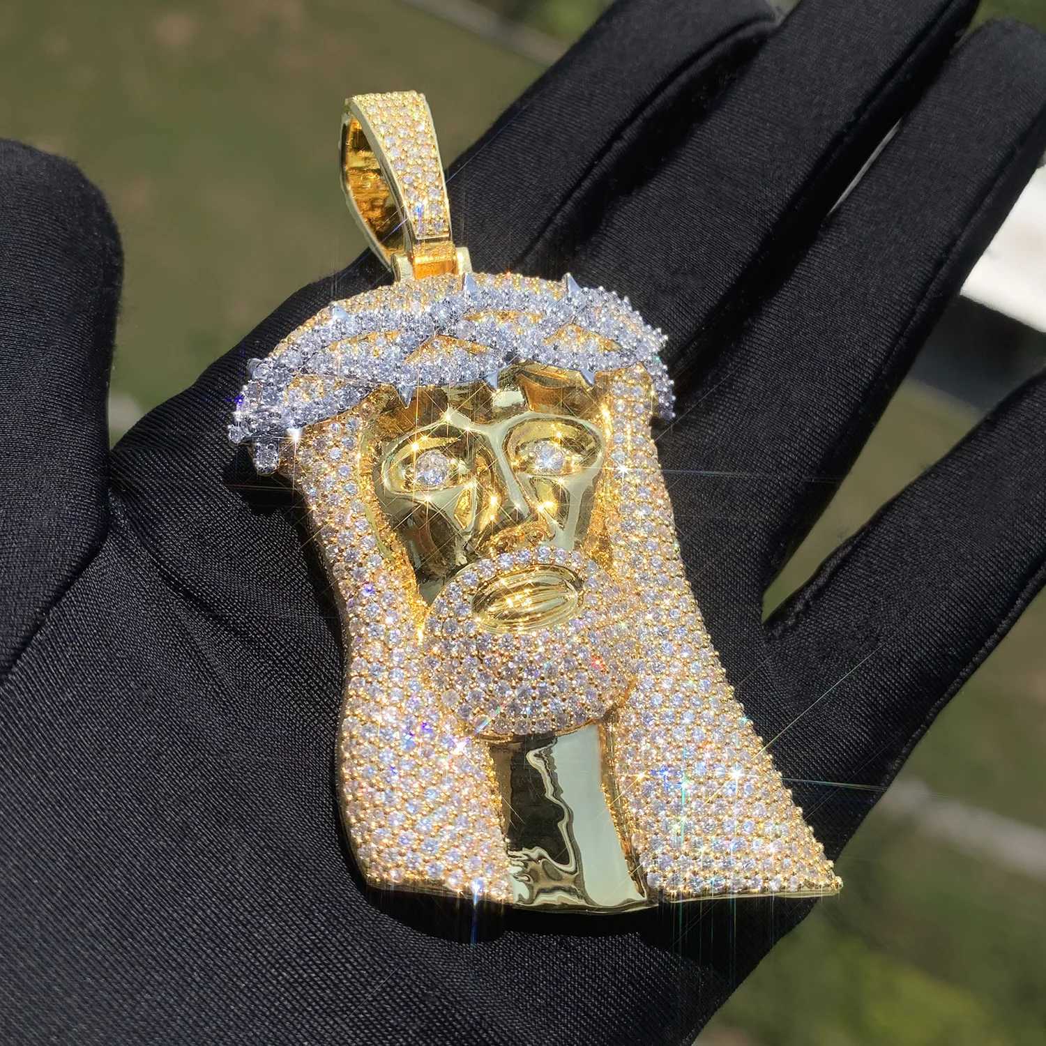 1000 King Thorn Crown Jesus Pendant Hip Hop Necklace Chain For Men Women Gold Silver Color Fashion Icy Rapper Jewelry Gift W250710