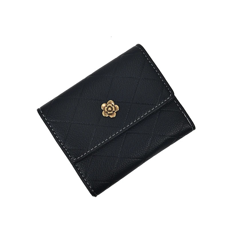 Light simple camellia small wallet womens short 2025 folding wild Korean fashion student three discount coin purse 250711