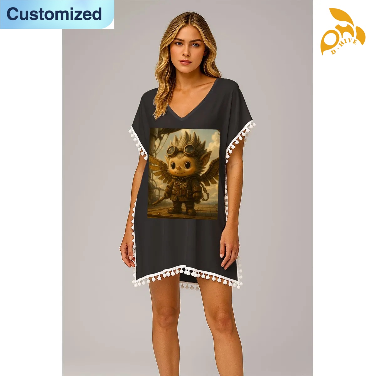 free shipping of customized super fashionable American women's chiffon beach blouse 80GSM DTF with exquisite patterns from US