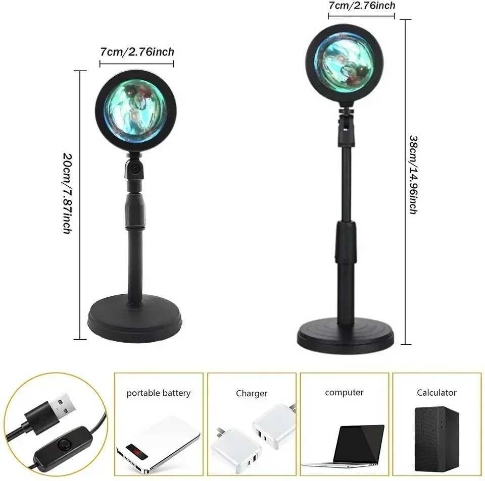 Sunset Lamp USB Projector LED Night Light Adjustable 16 Colors Remote Control Atmosphere Mood Light for Home Room Photography XJ250710