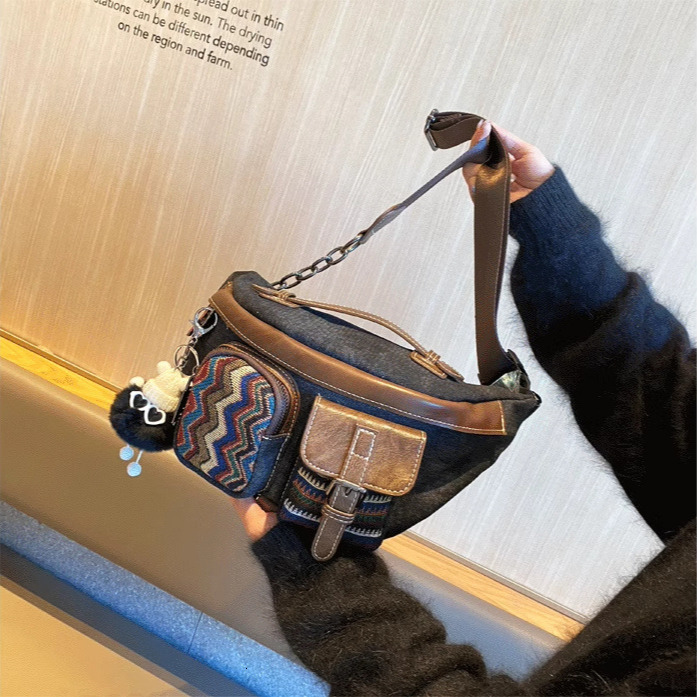 Free Shipping Designer Luxury Vintage Denim Fabric Chest Bag Women's Crossbody Waist Bag Ethnic Style Large Capacity Casual Versatile Trendy Dump