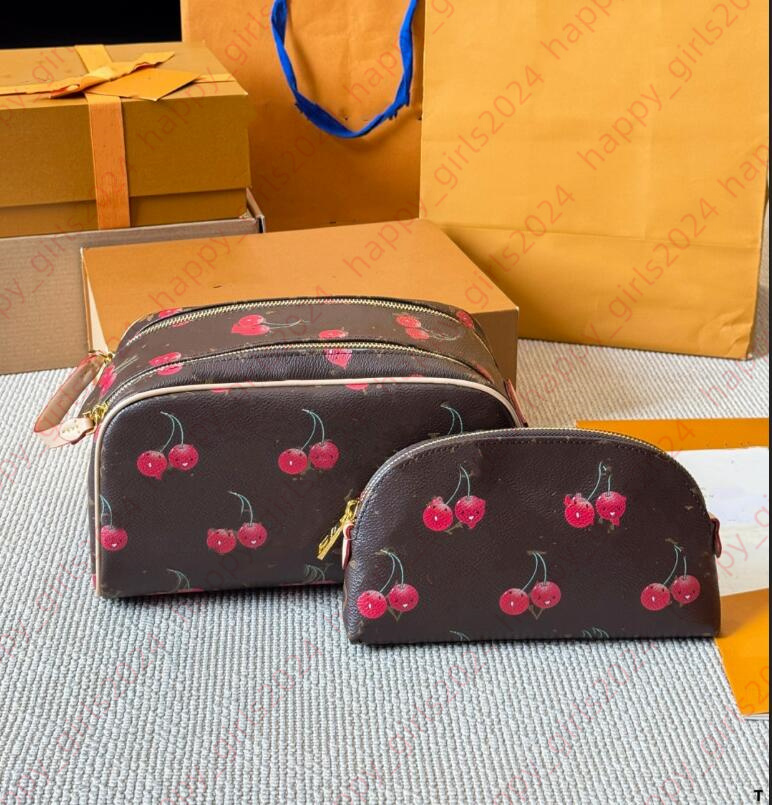 Dopp Kit Designer Cosmetic Bags & Cases Women Mens Make up Bag Luxury Double Zipper Clutch Bag Travel Toiletry Bag storage bag Cherry Handbags Purse Card Holder Wallet