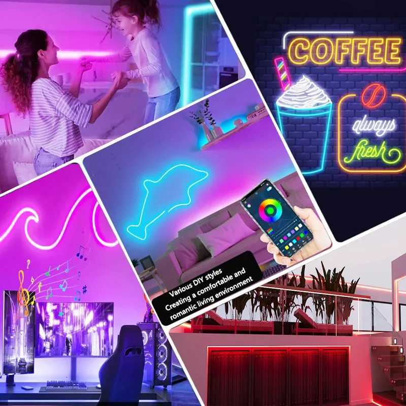 5V USB Silicone Neon Rope Lights With Music Sync RGB Color Changing Strip Tape For Home Gaming Decor XJ250710