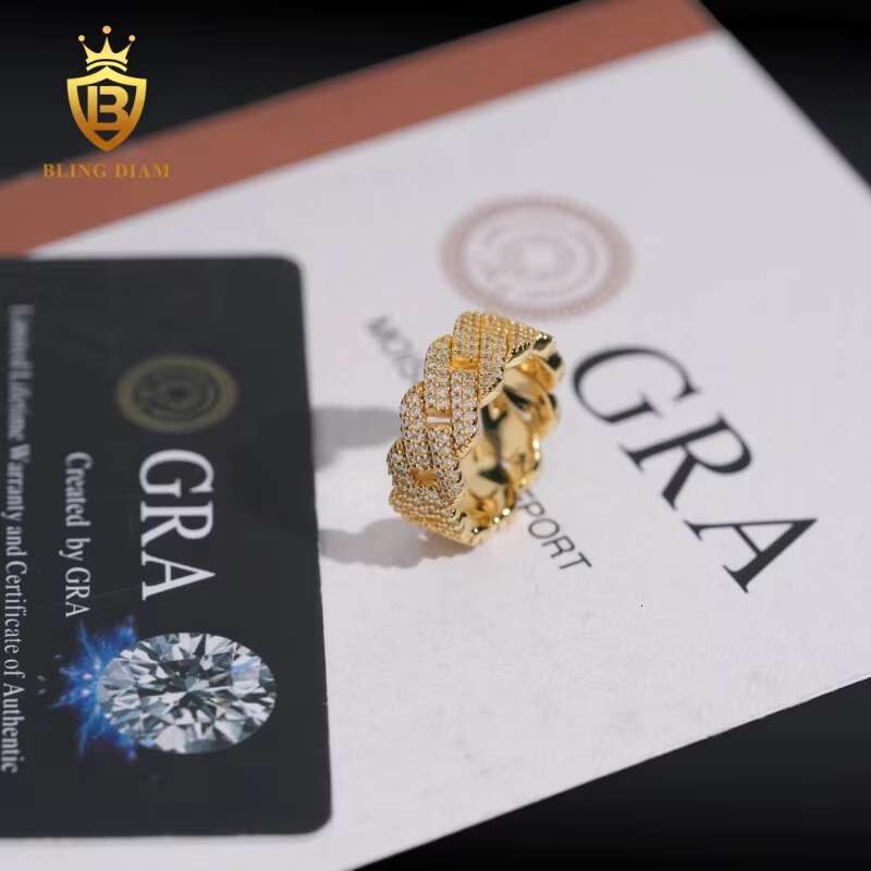 Hip-Hop Jewelry 925 Sterling Silver Gold Plated Vvs Moissanite Iced Out Pass Diamond Tester Rings for Men