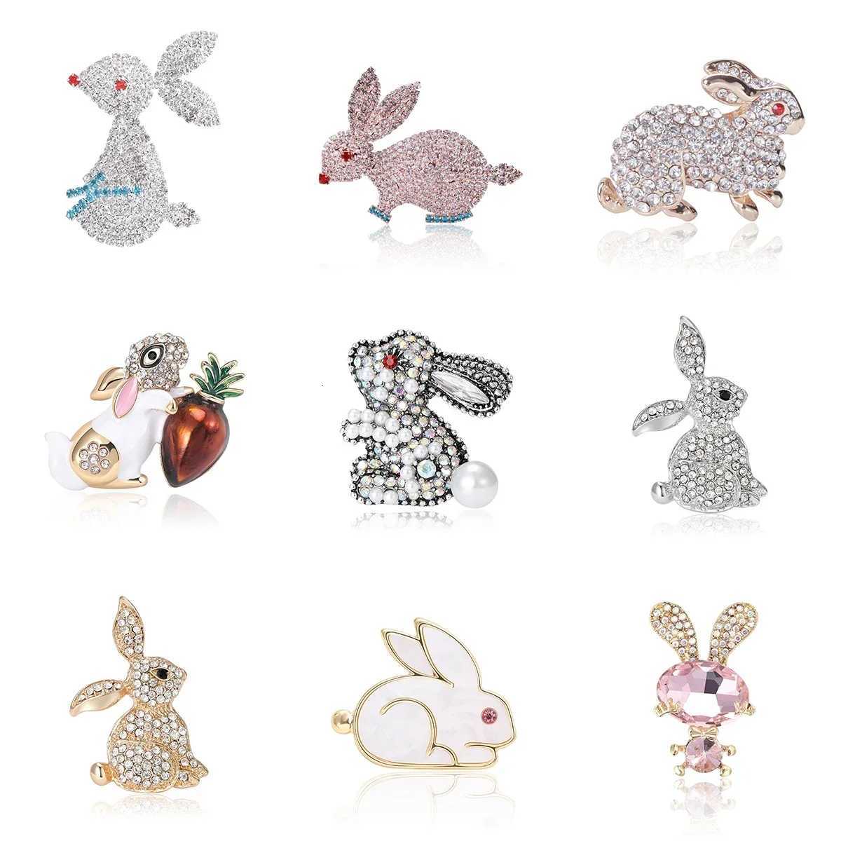 Shiny Rhinestone Rabbit Brooches for Women Unisex Animal Pins Multi-color Available Casual Party Accessories Gifts Y250711