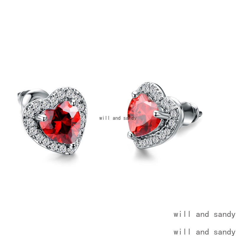 Cubic Zircon Love Heart Stud Earrings Designer Jewelry Sterling Silver CZ Crystal Flower Water Drop Leopard Ear Rings Dangle for Women Topaz Fine Jewe
