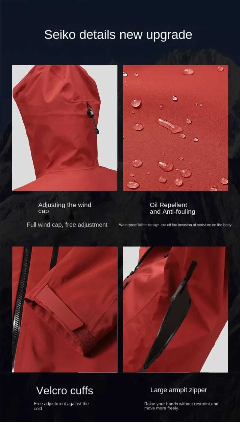 Jackets mens and womens all-weather mountaineering suits high-transparency and waterproof jackets that withstand soaking steam customized. W250711