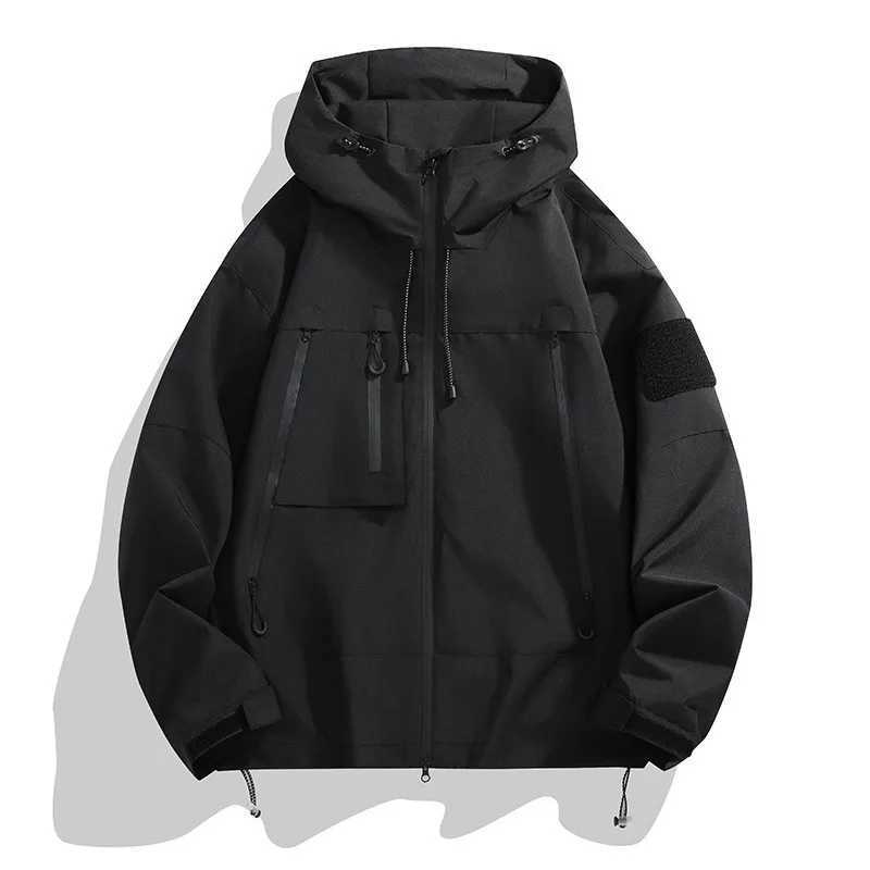Autumn Outdoor Sportswear Unisex Solid Color Windproof Waterproof Jacket Mens Casual Loose Zipper Trendy Jacket W250711