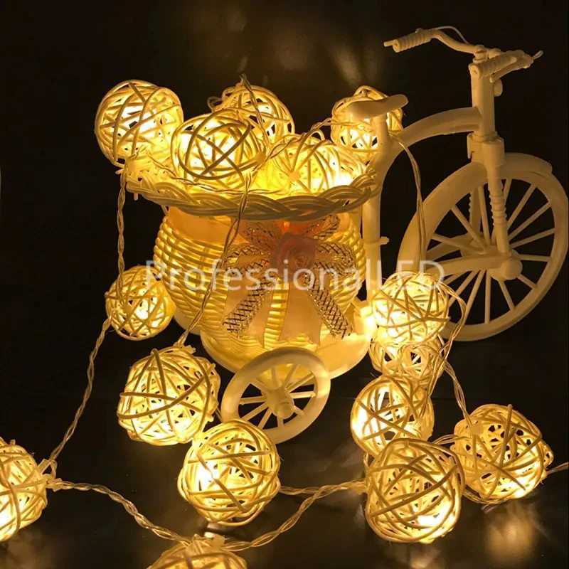 2M Rattan Ball USB 5V 20LED String Light Warm White Fairy Light Holiday Light for Party Christmas Wedding Home Decoration XJ250710