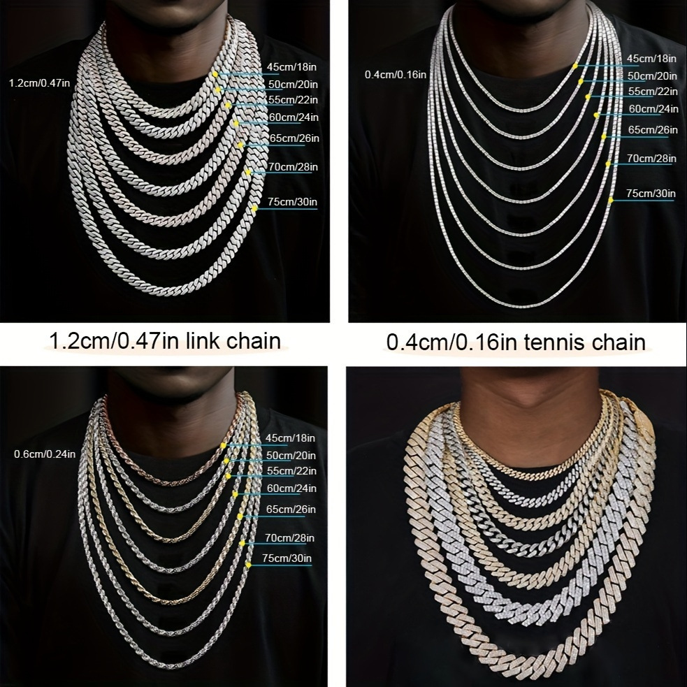 20MM Hip-Hop Full Thick Necklace Zinc Alloy Rhombus Exaggerated Three-Row Dia Cuban Chain for Men