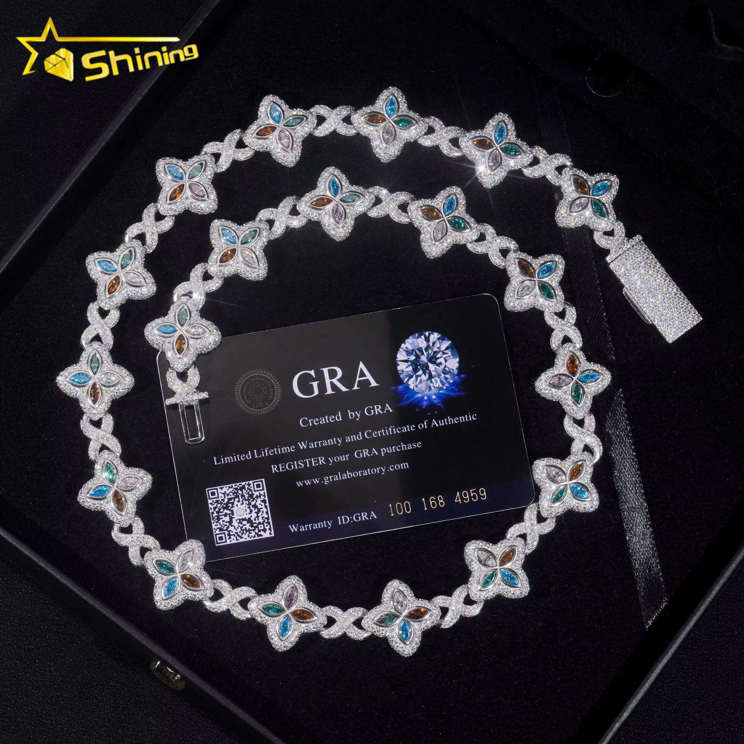 Top Quality New Arrival 15MM 925 Sterling Silver Hip Hop Jewelry Iced Out Chain Cuban Link Chain Colored Moissanite Necklace