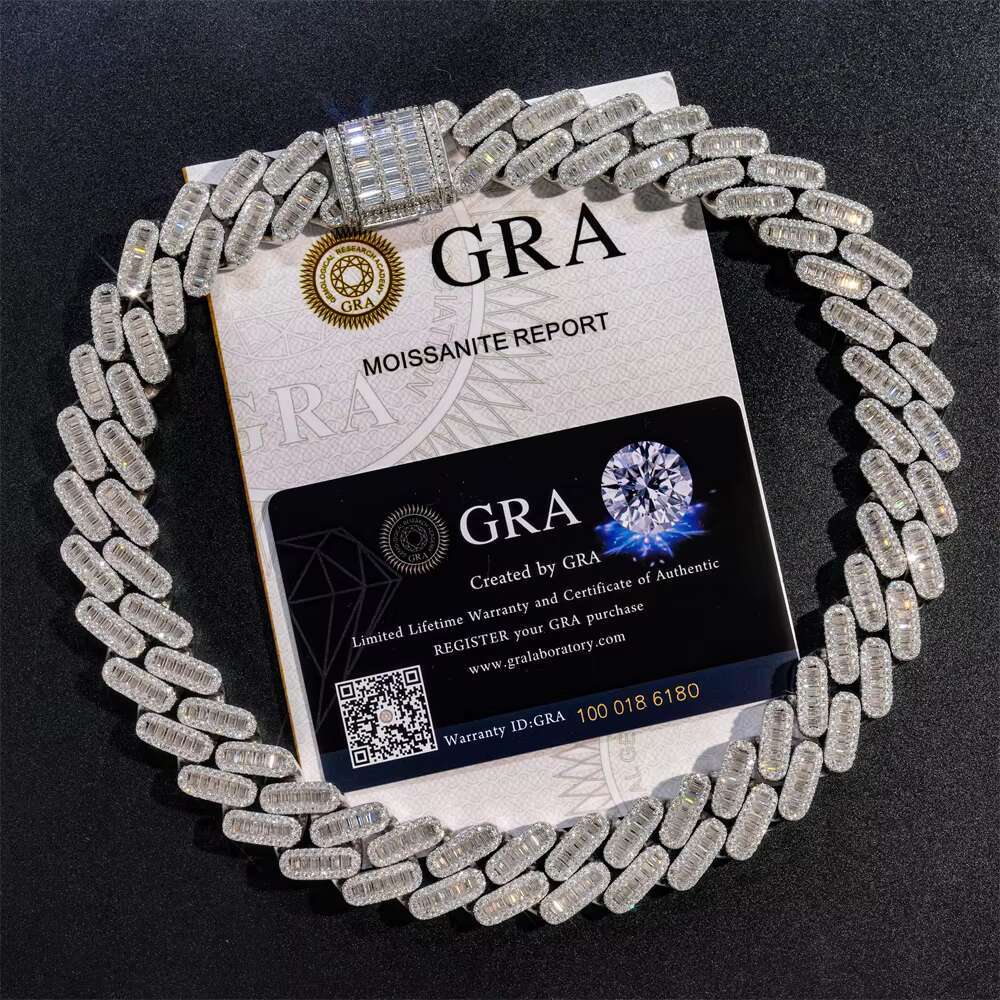Custom Clasp 925 Silver Sterling Iced Out Bling Hiphop baguette Moissanite Cuban Vvs Moissanite Chain
