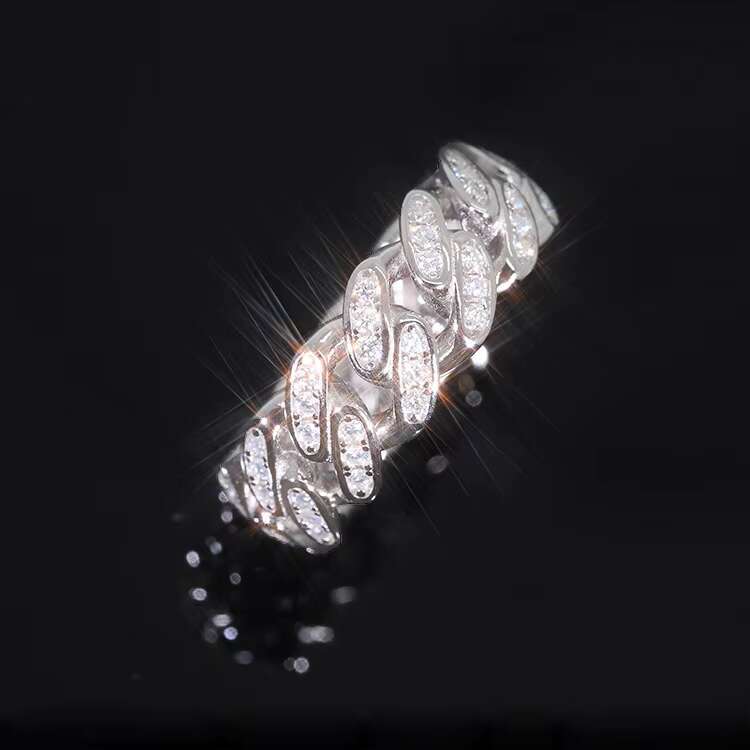 RTS Cuban Ring White/yellow Gold Plated S925 Silver Single Rows Hip Hop Rings Moissanite Diamond Mens Ring