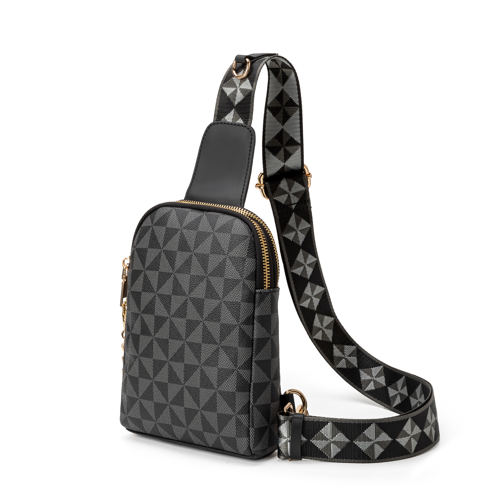 Designer bag free shipping Geometric Pattern Sling Bag Chain Decor Adjustable Strap student schoolbag