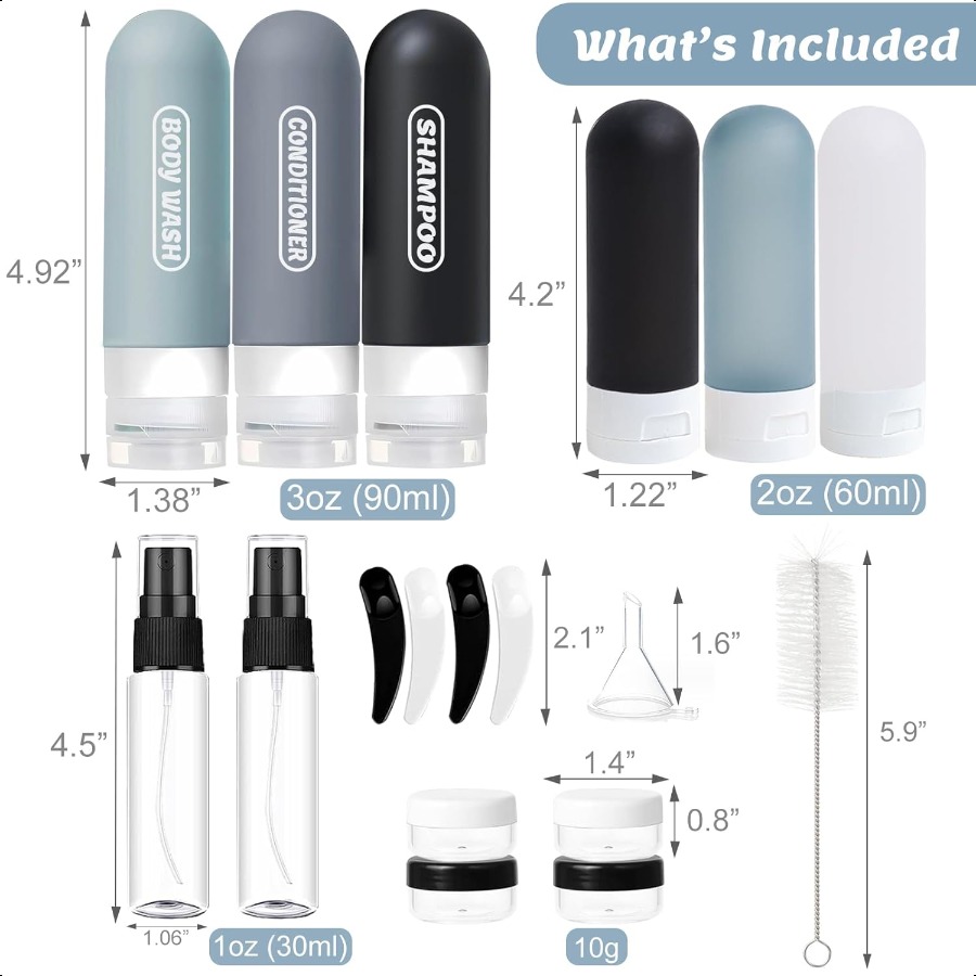 20 Pack Travel Bottles Set TSA Approved Travel Size Toiletries Containers Leak Proof Shampoo and Conditioner Bottles Refillable