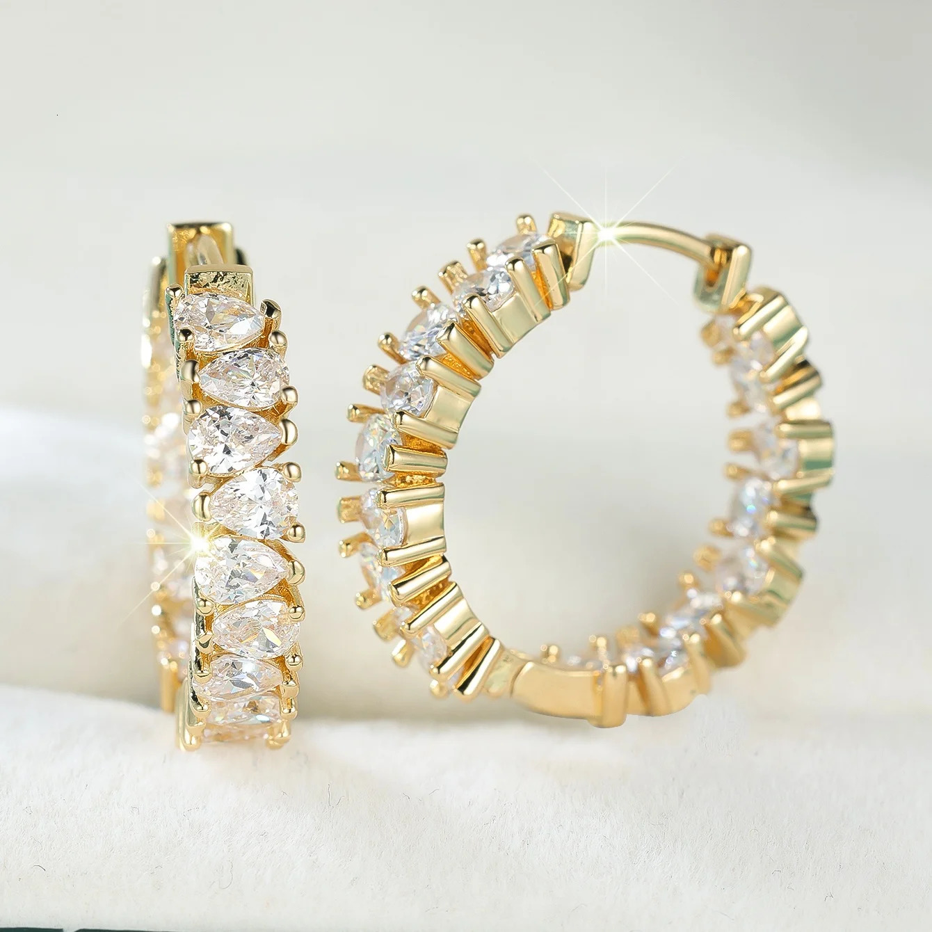 Cute Female White Zircon Stone Round Hoop Earrings Vintage Fashion Gold Silver Color Wedding Jewelry For Women 250708