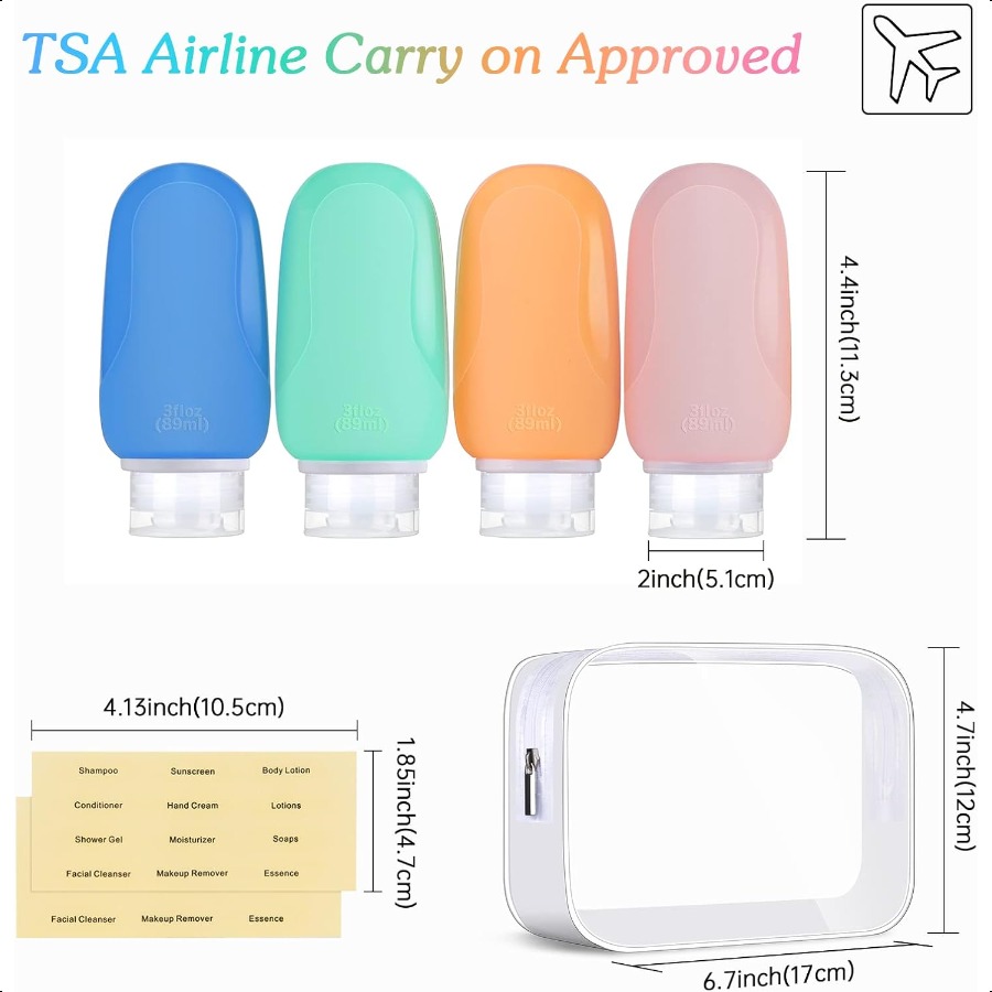 Travel Bottles Set for Toiletries Tsa Approved Travel Size Containers BPA Free Leak Proof Refillable Liquid Silicone Squeezable