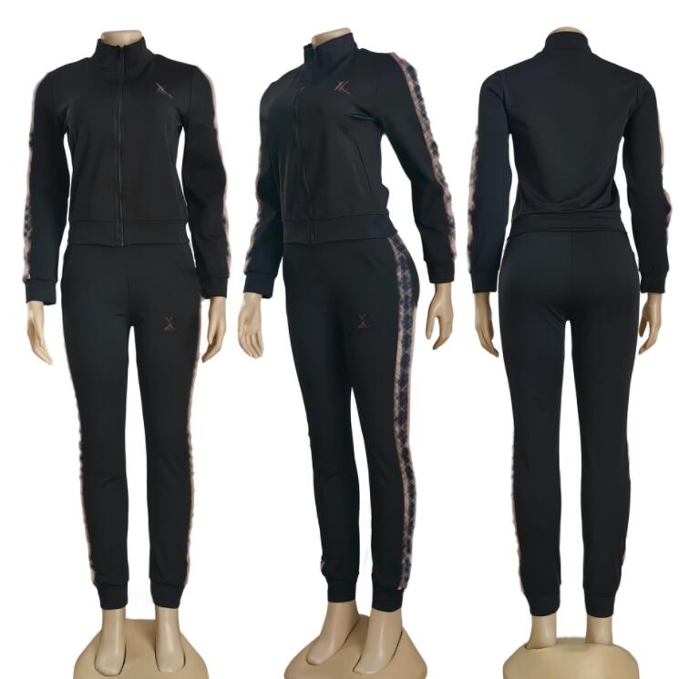 Trendy womens two-piece set 2025 autumn new fashion embroidered zipper long sleeved pants casual luxury womens set