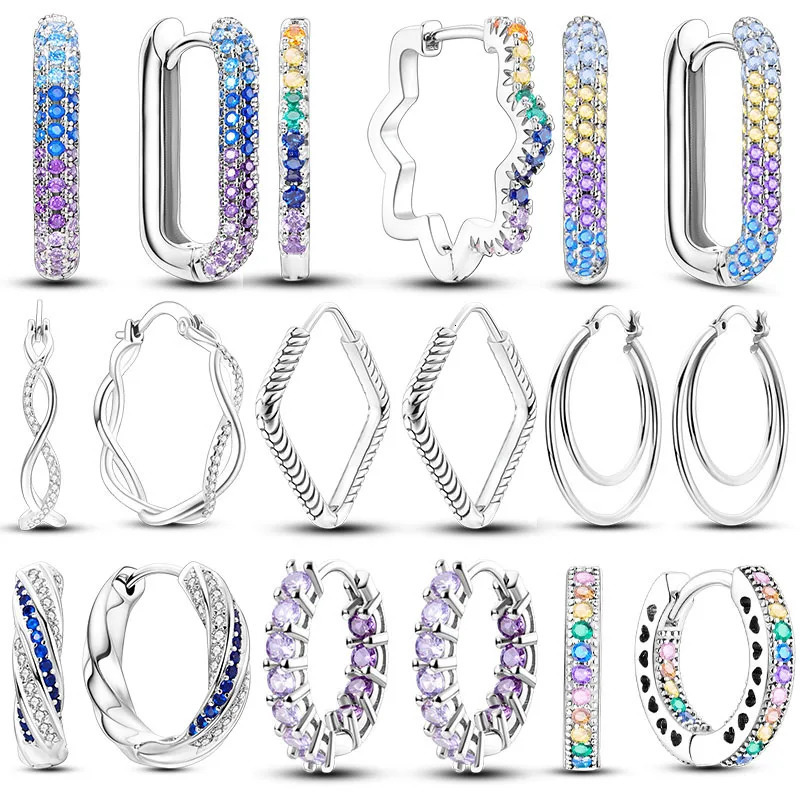 Silver Plated Woman Hoop Earrings For Woman Fashion Zircon Round U Shape Pendientes Party Jewelry Gift 250708