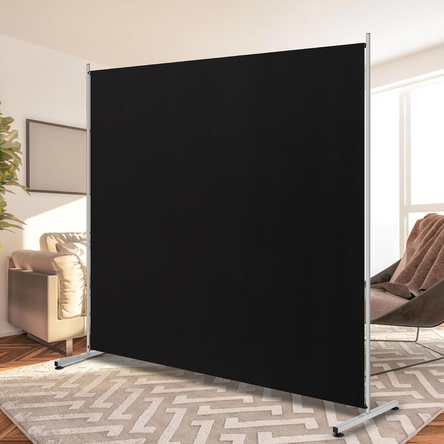 71" Square Freestanding Room Divider - Single Panel Privacy Screen for Office or Home (Black)