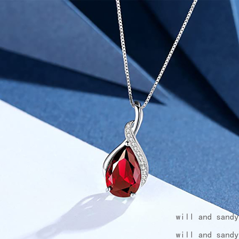 Tear Drop Gemstone Necklace Sterling Silver Heart Cz Bar Cross Dragonfly Pendant Women Necklaces Fashion Jewelry Anniversary Wedding Birthday Mother G