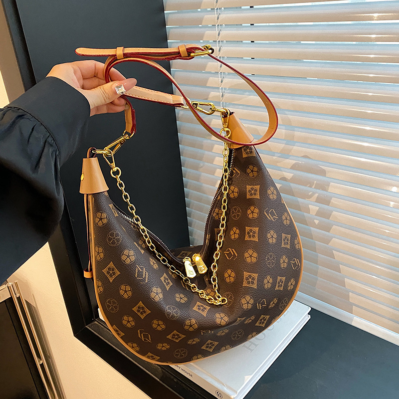 Temperament print color contrast old shoulder armpit crescent commuting old tote bag lady