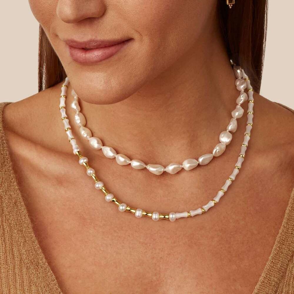 Beaded Necklace for Women Colorful Natural Gemstones Pearl Choker 14K Gold Plated Pendant Healing Crystal Necklace Handmade Stone Jewelry Gift