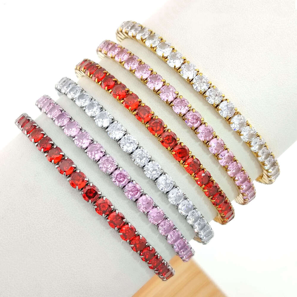 Hot Luxury Jewelry Designer Bracelet Full Diamond Titanium Steel Zircon Tennis Bracelet Men Women High End Elastic Tennis Chain Single Row Daily Stack