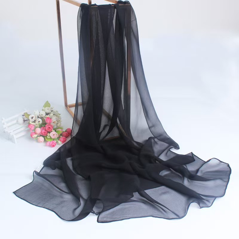 K1329 Georgette pure black spring and autumn style soft ladies all-match fashion scarf spring and summer